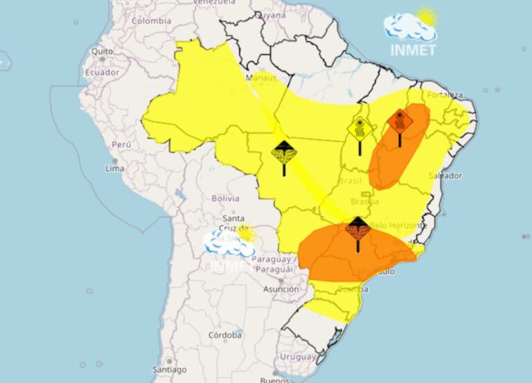 Inmet emite alertas de tempestades e baixa umidade para estados brasileiros